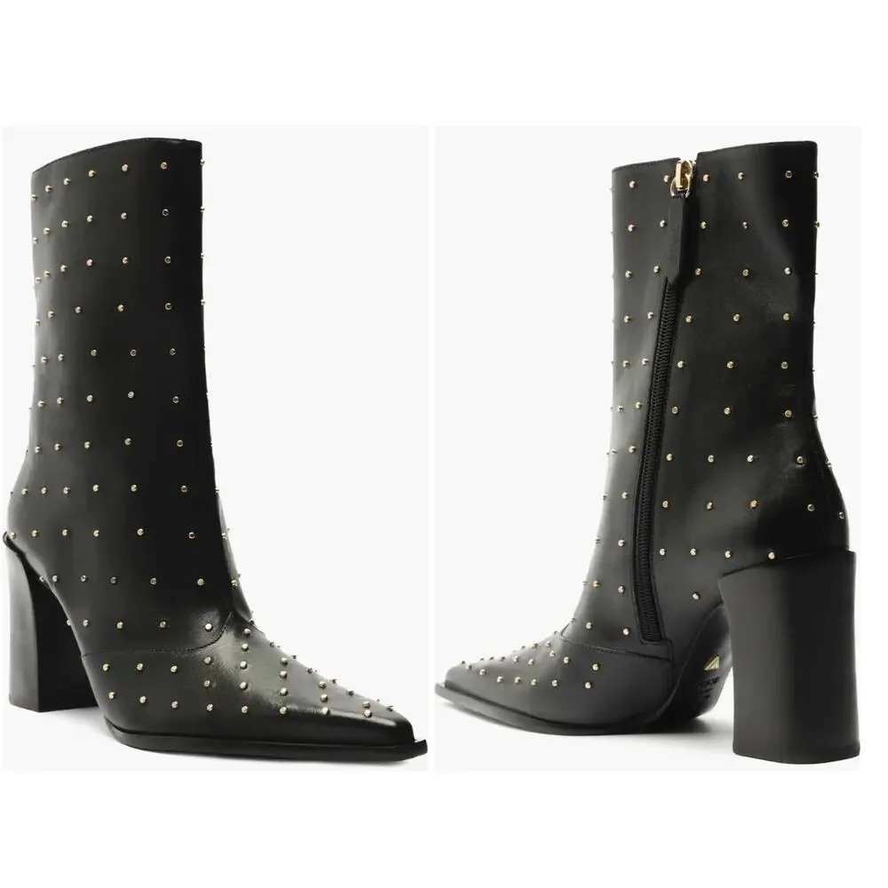Schutz Raffaela Studded Pointed Toe Bootie Black Leather Size 8 NWT Grunge